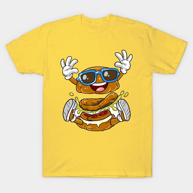 Funny Happy Burger Fast Food Cartoon T-Shirt by Shirtbubble